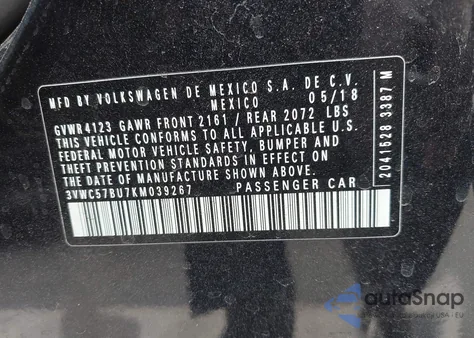 2019 Volkswagen Jetta 1.4T R-Line/1.4T S/1.4T Se from USA, damaged, VIN 3VWC57BU7KM039267